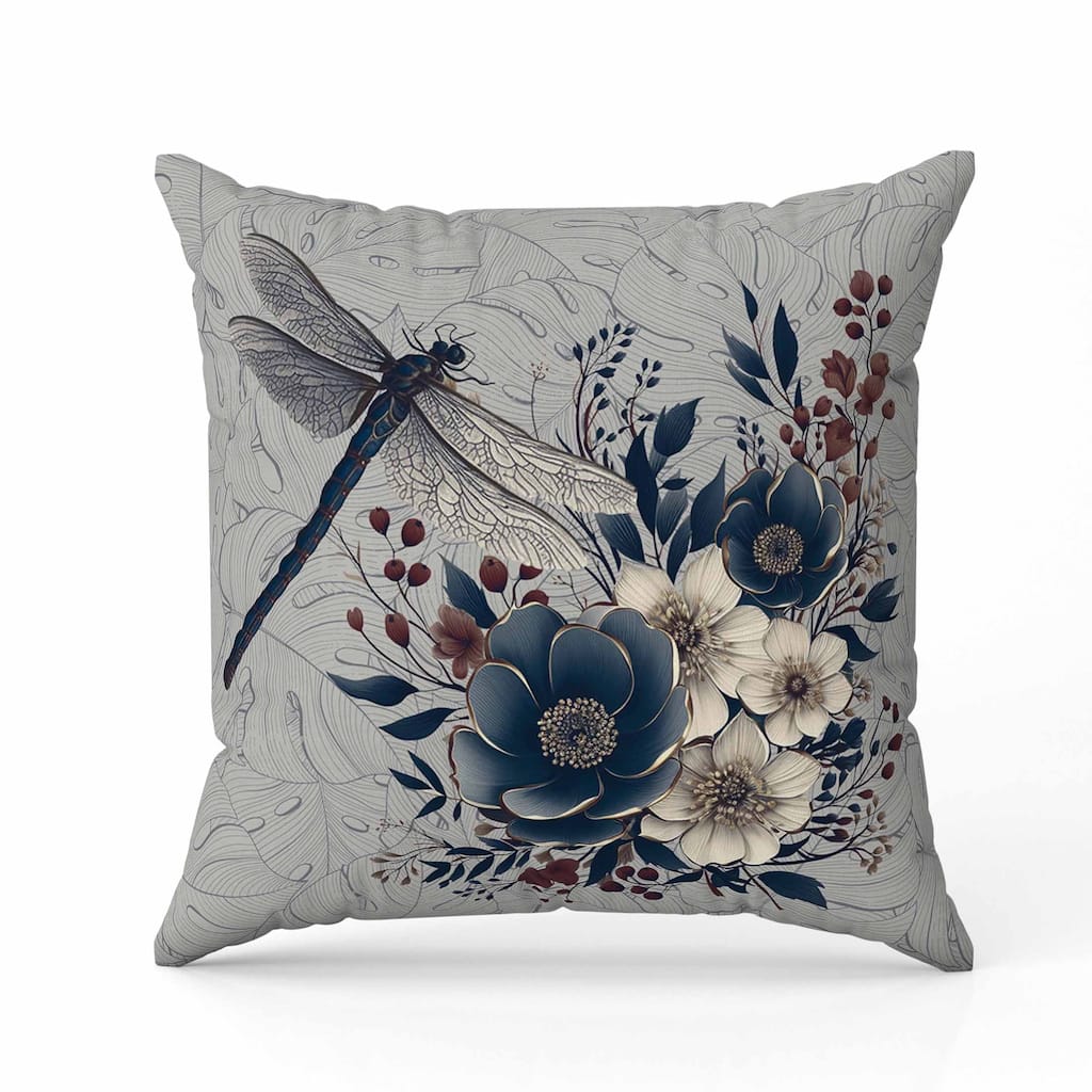 Dragonfly Haven Indoor/Outdoor Reversible Throw Pillow Gray and Blue