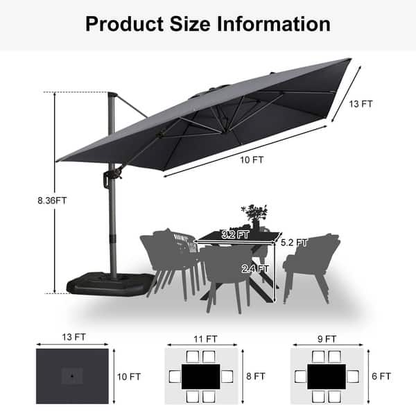 extra large offset patio umbrella Purple Leaf 10 x 13ft Deluxe Rectangular Patio Umbrella, Large Offset Cantilever Umbrella with 360 Rotation, Gray, Size: 10' x 13'