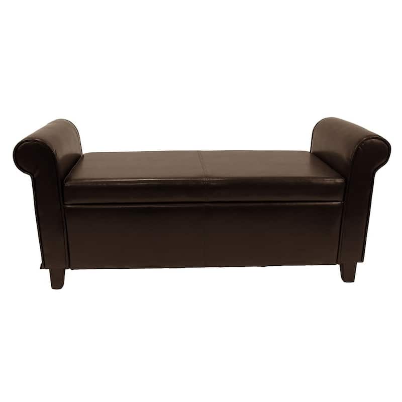 Gary Brown Faux Leather Storage Ottoman with Rolled Arms
