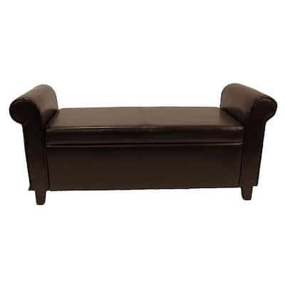 Gary Brown Faux Leather Storage Ottoman with Rolled Arms