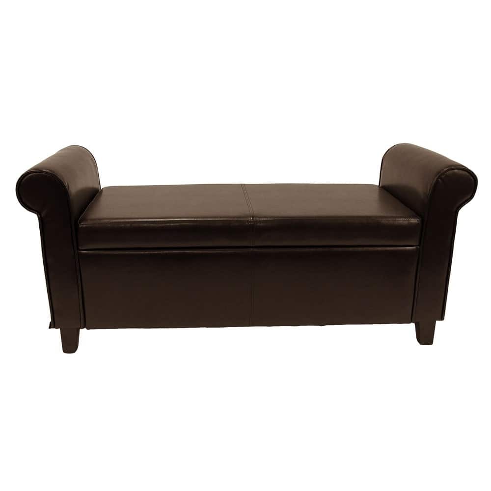 Gary Brown Faux Leather Storage Ottoman with Rolled Arms