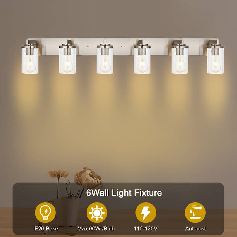 Vinluz Brushed Nickel Vanity Lights with Seeded Glass Shade
