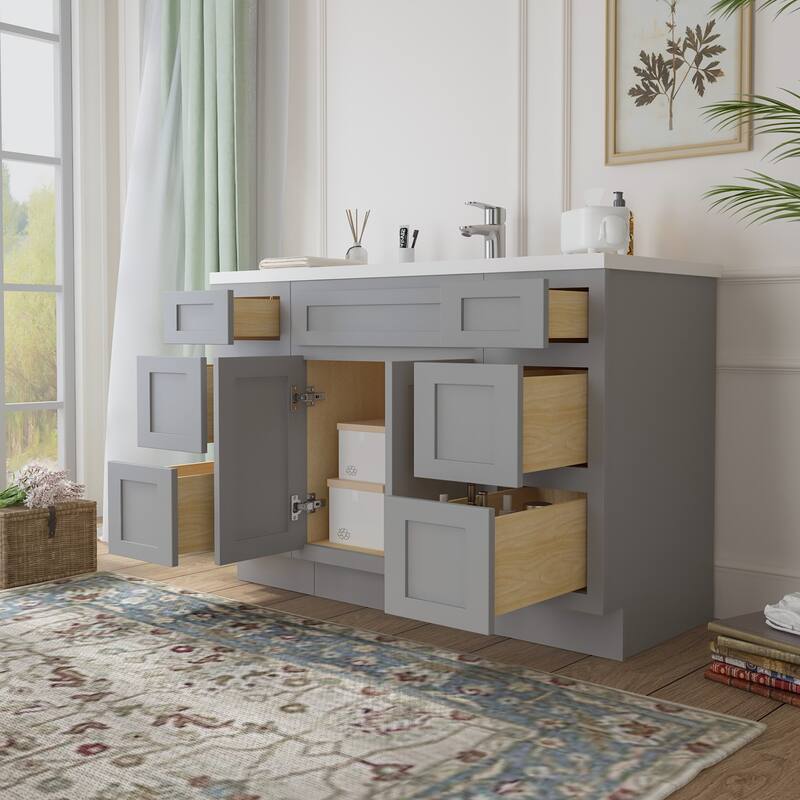 Vanity Art 48" Oak Freestanding Bathroom Vanity Cabinet without Top