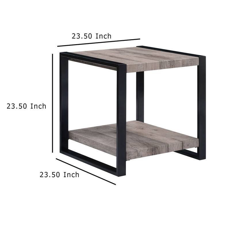 Mils Side End Table, 24 Inch, Gray Square Wood Top, Black Metal Legs