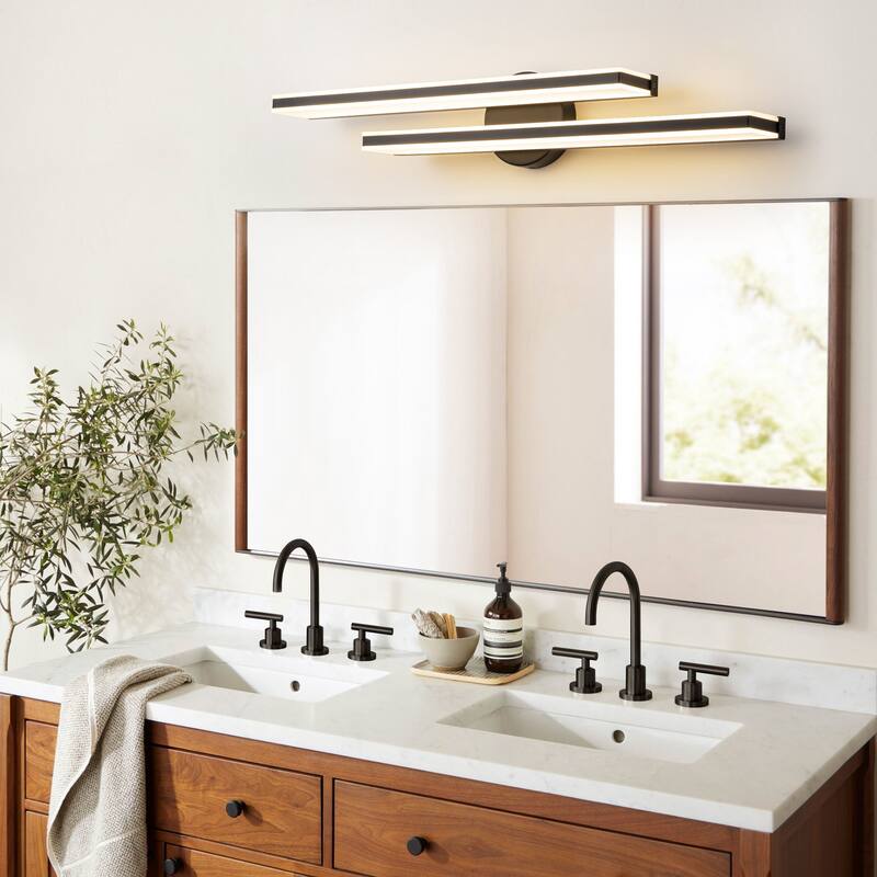 2-Light Modern Black Rectangular LED Bathroom Vanity Light - 27.7 in. W x 4.7 in. H x 4.5 in. D