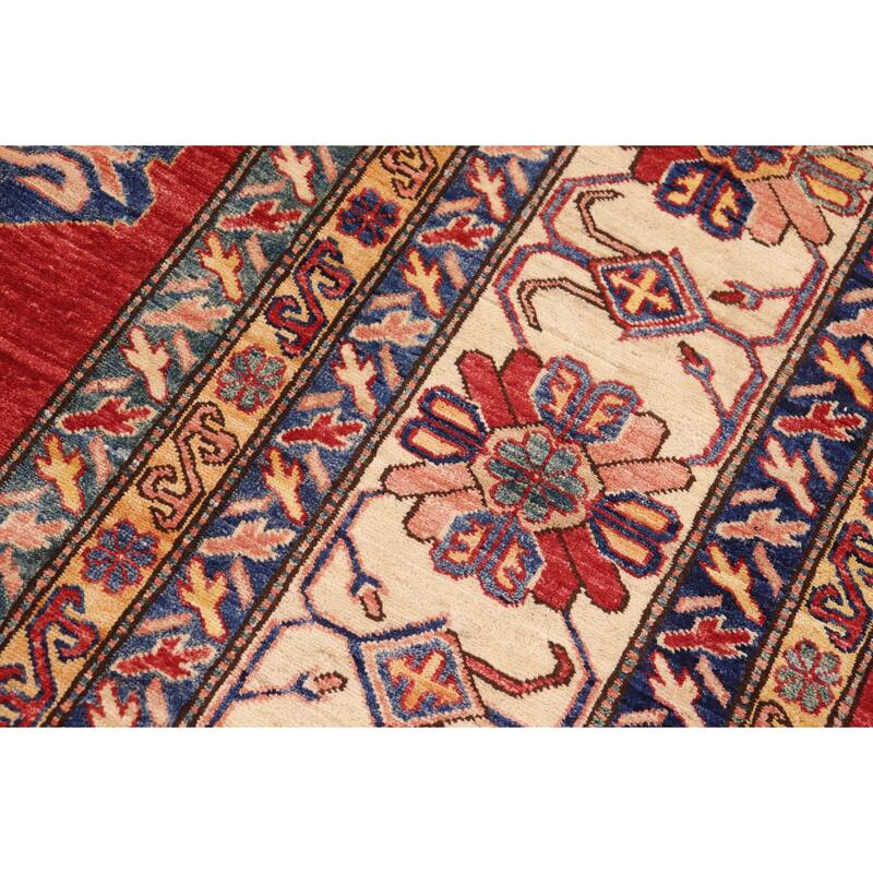 Southwestern Super Kazak Selene Red/Beige Hand Knotted Wool Rug - 10'1'' x 14'0''