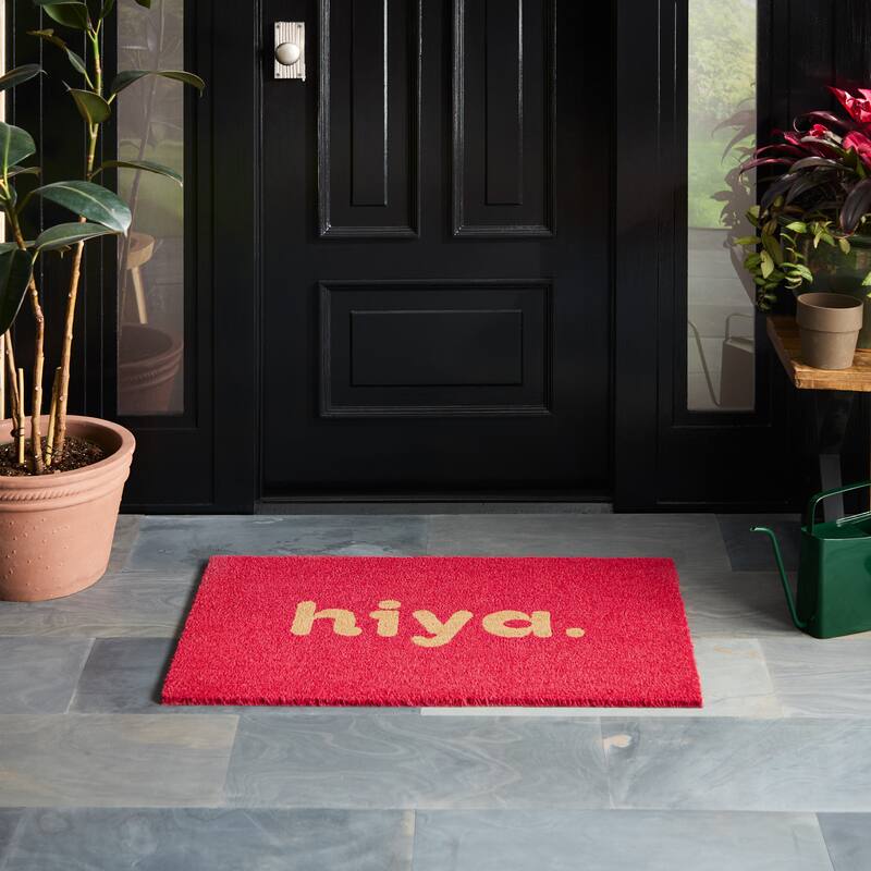 TOWN & COUNTRY TERRA Hiya Painted Welcome Outdoor Door Mat, Natural Coir Mat