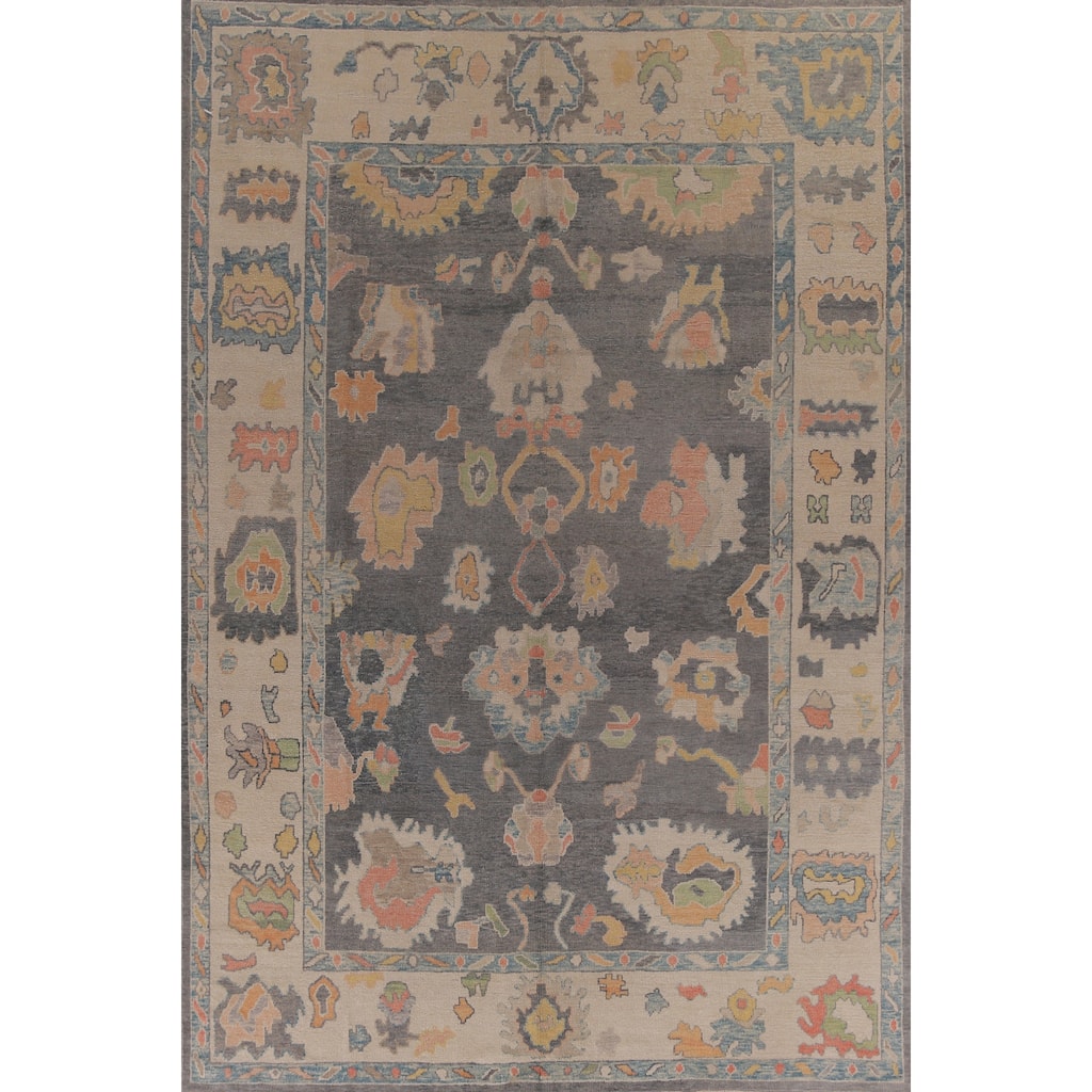 Hand Knotted Oriental 100% Wool Carpet Transitional All-Over Greys & Charcoal Oushak Area Rug - 13' 9'' X 10' 0''