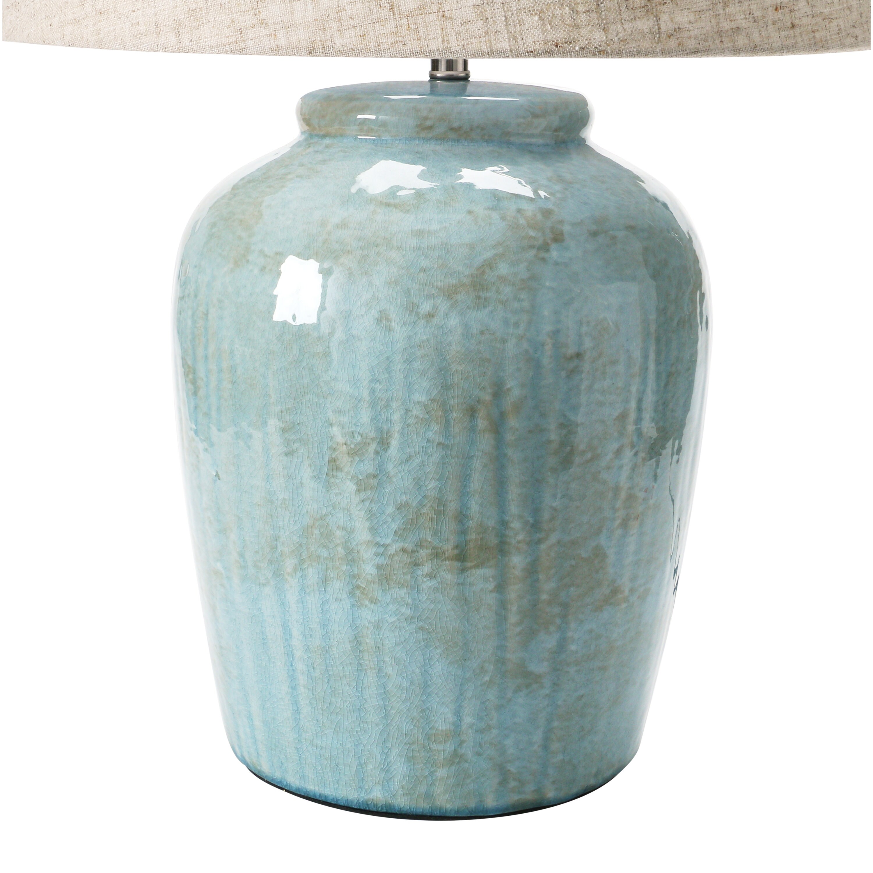 Coastal Aqua Blue Ceramic Stoneware Table Lamp with Natural Ivory Linen Shade Reactive Glaze Finish On Sale Bed Bath Beyond 33685673