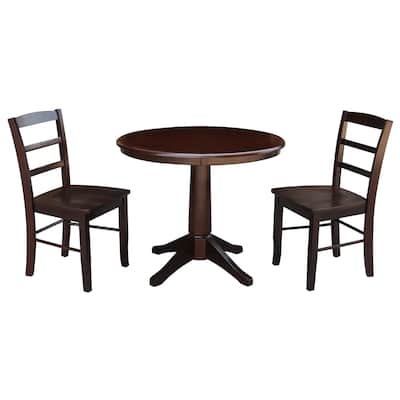 36" Round Pedestal Dining Table with 2 Madrid Chairs - Mocha - 3 Piece Set