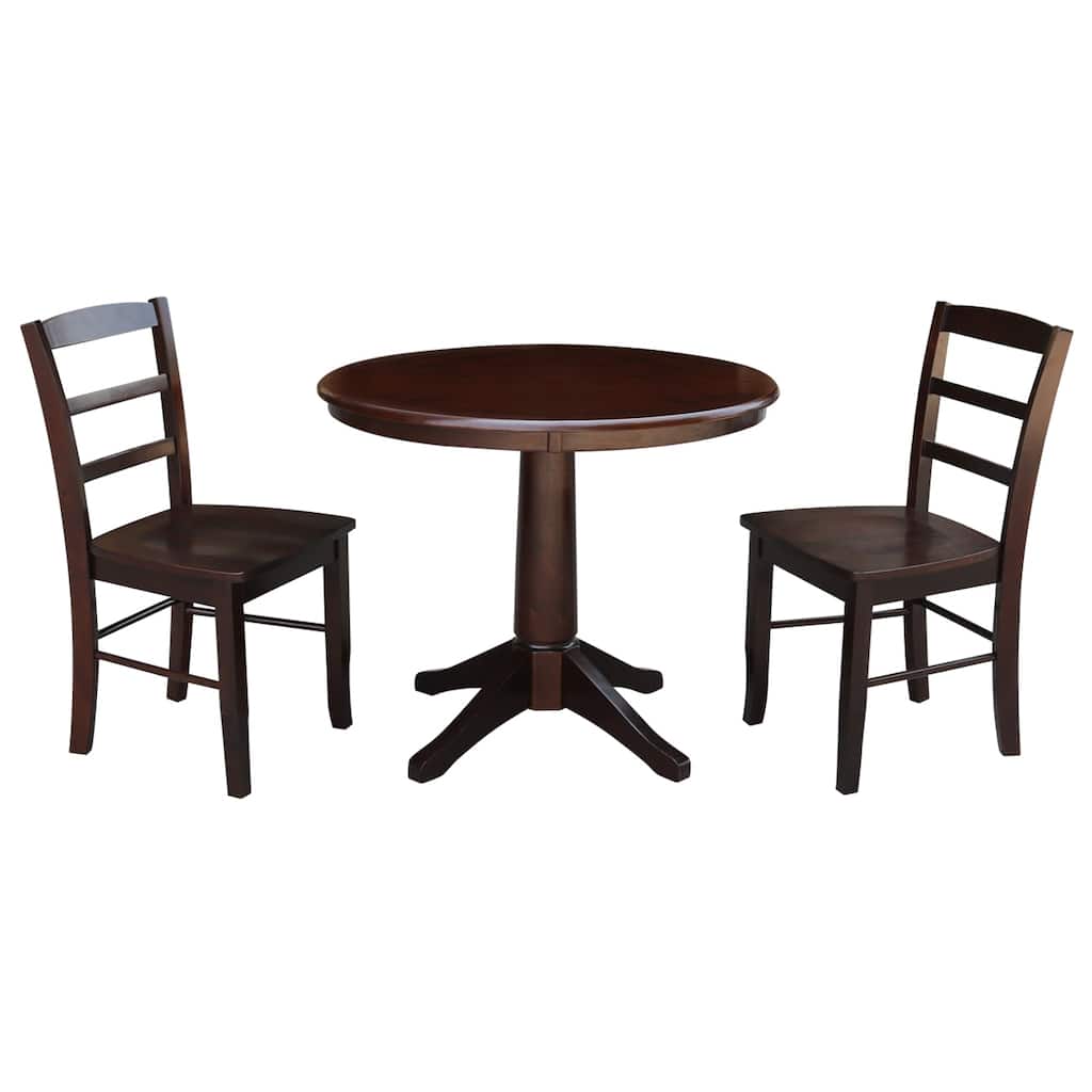 36" Round Pedestal Dining Table with 2 Madrid Chairs - Mocha - 3 Piece Set