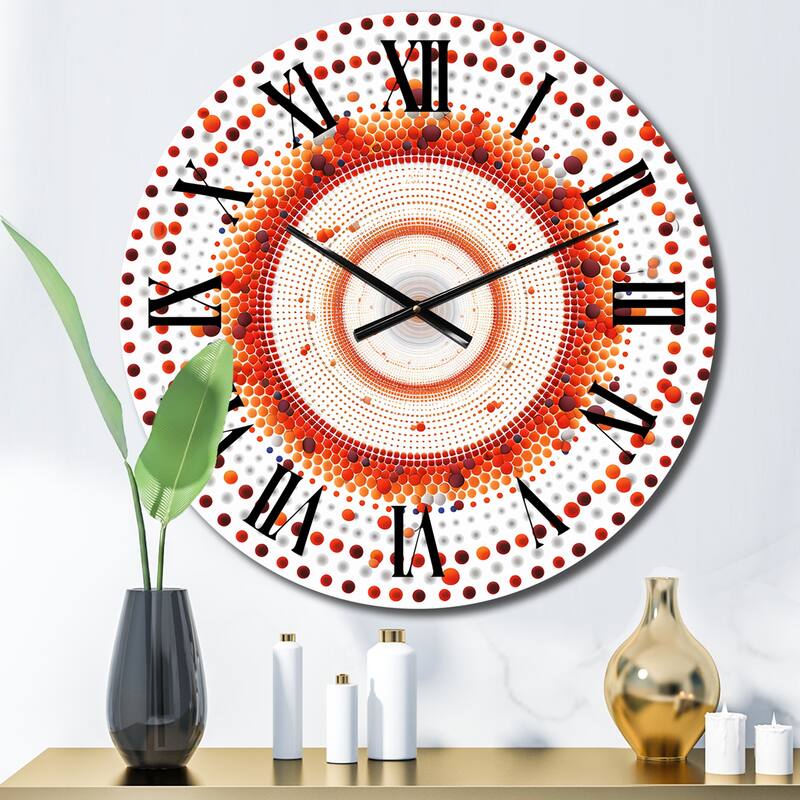 Designart "Boho Mandala In Retro Blue And Orange IV" Boho Mandala Oversized Wall Clock - 23 In. Wide x 23 In. High