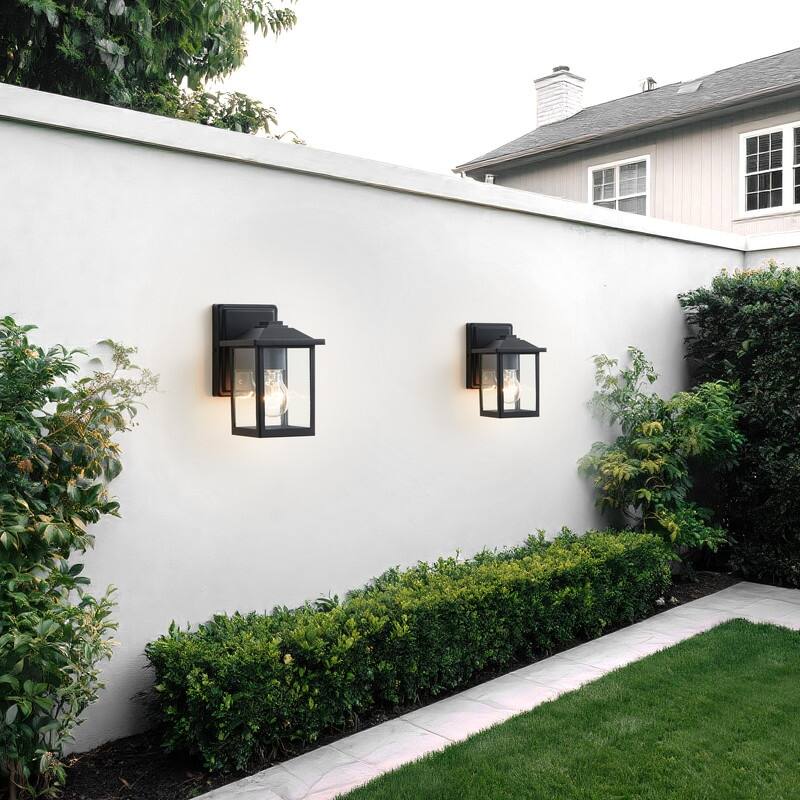 KAWOTI 1-Light Minimalist Temple-Inspired Outdoor Lantern (Set of 2) - Black