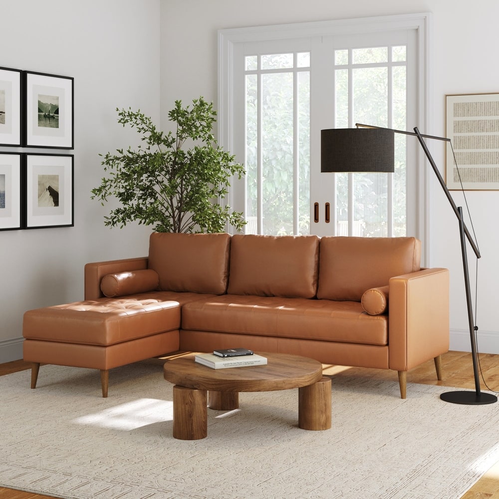 Breeze Mid Century Modern Sofa, Leather Couch with Tufted Cushion and Solid Wood Frame