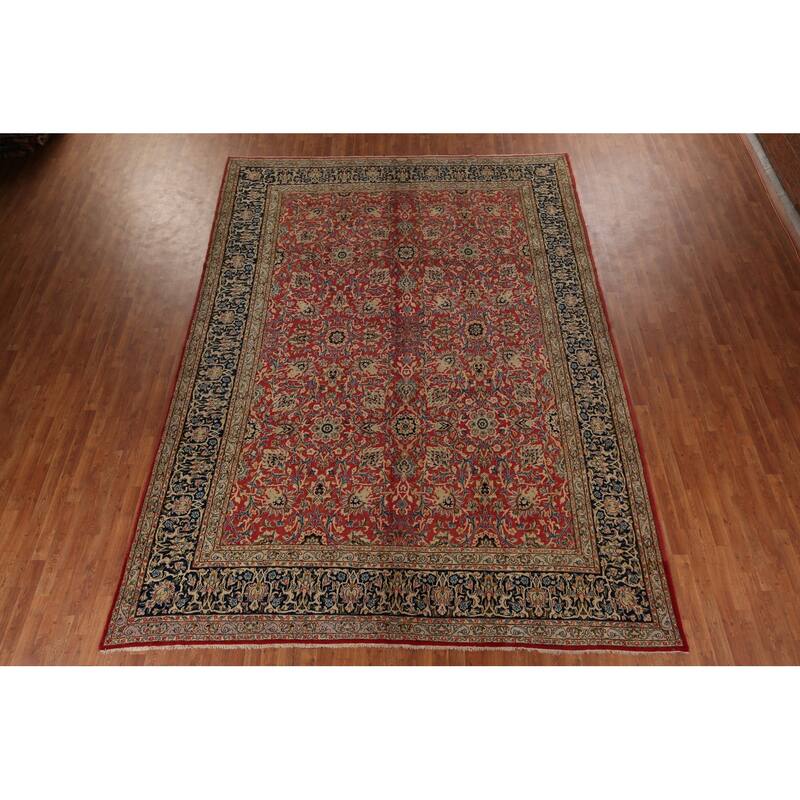 Vegetable Dye Kerman Large Vintage Persian Rug Handmade Wool Carpet - 9'9" x 13'9"