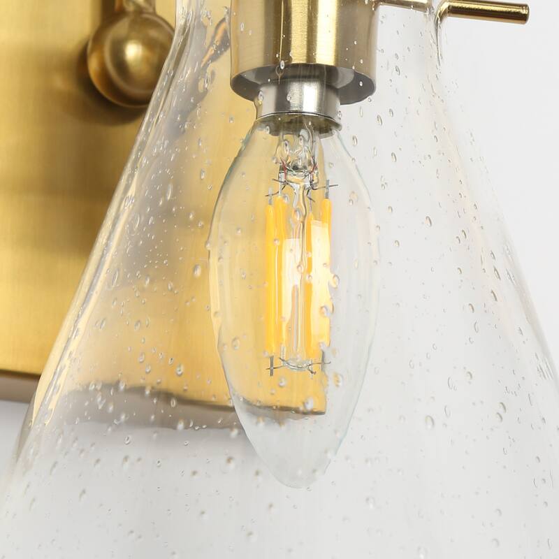 Liniya Modern Brass Gold 1-light Wall Sconces Horn Seeded Glass Dimmable for Bathroom - Brass Gold - L 5.5" x W 6.7" x H 10"