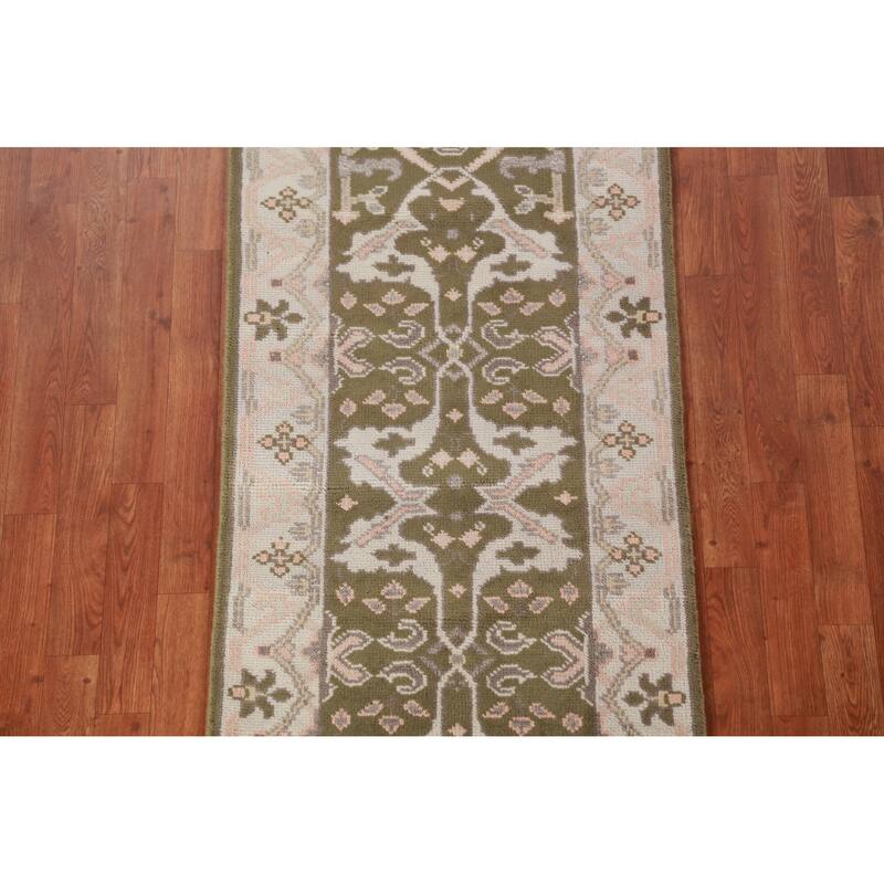 Green Oushak Oriental Runner Rug Handmade Wool Carpet - 2'6"x 9'8"