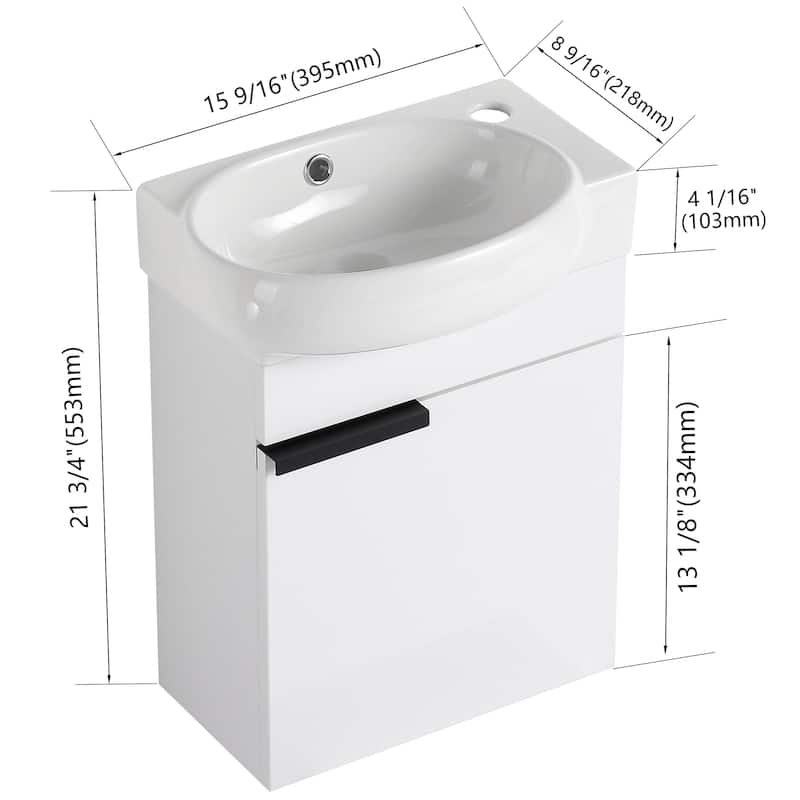 Bathroom Vanity With Sink In 16/18/23 Inch, Floating/Freestanding Bathroom Vanity With Soft Close Door