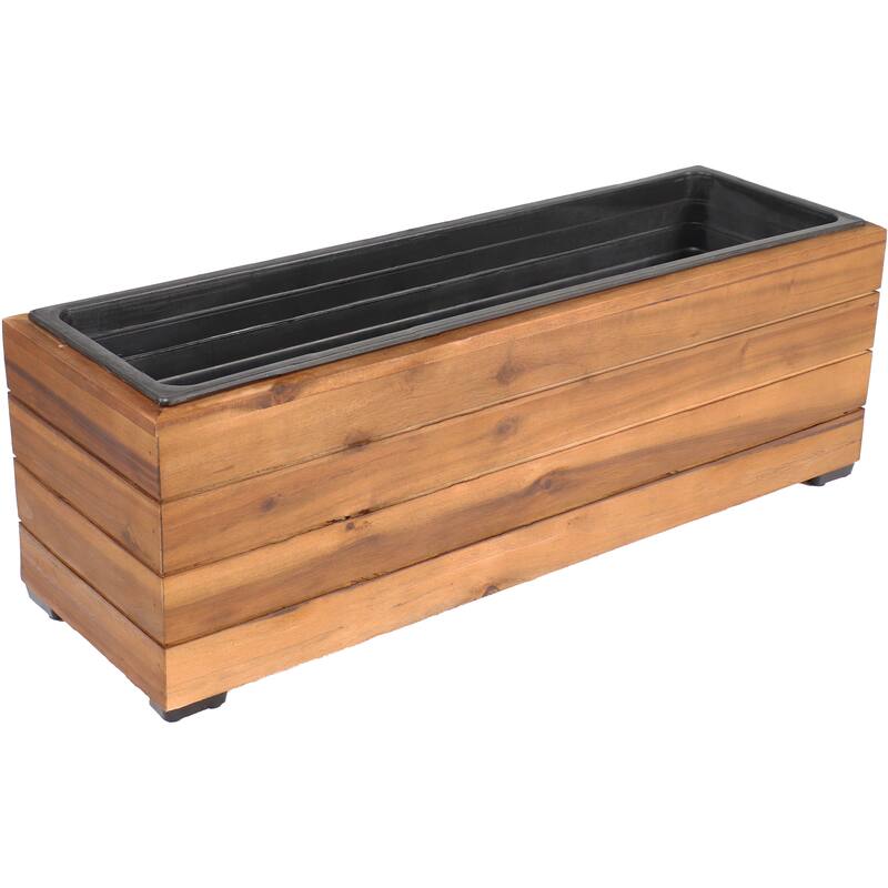 Sunnydaze Rectangular Wood Planter Box with Plastic Liner