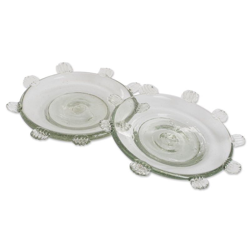 Novica Handmade Feathers Blown Recycled Glass Dessert Plates (Pair)