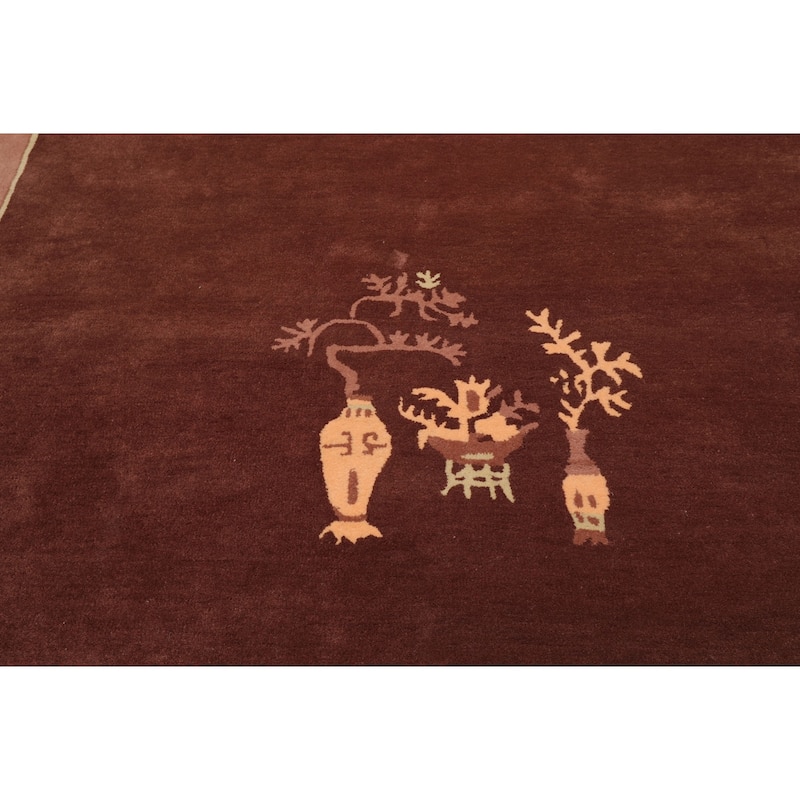 Hand Tufted LoomBloom Brown Oriental Area Rug Multi Sizes Featuring Vase Transitional Chinese Art Deco in New Zealand Wool