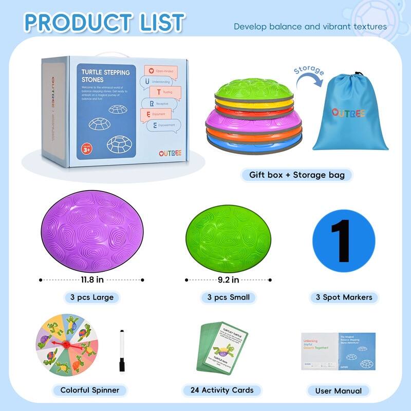 Kids Stepping Stones 6 Pcs Turtle Balance Stones for Obstacle Course, Multicolor