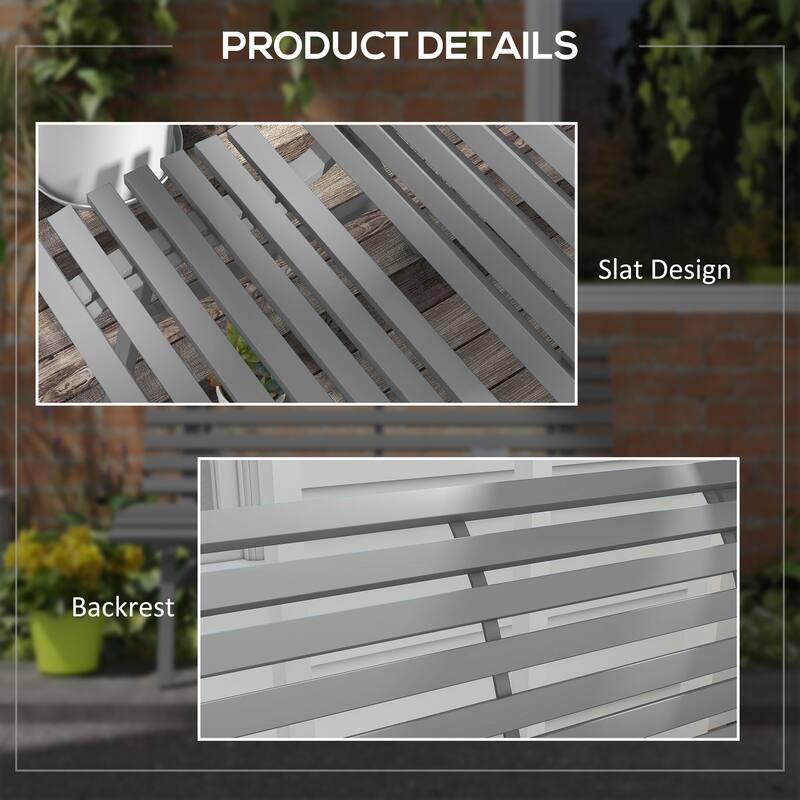 Garden Bench, Outdoor Patio Bench, Lightweight Aluminum Park Bench With Slatted Seat For Lawn, Park, Deck