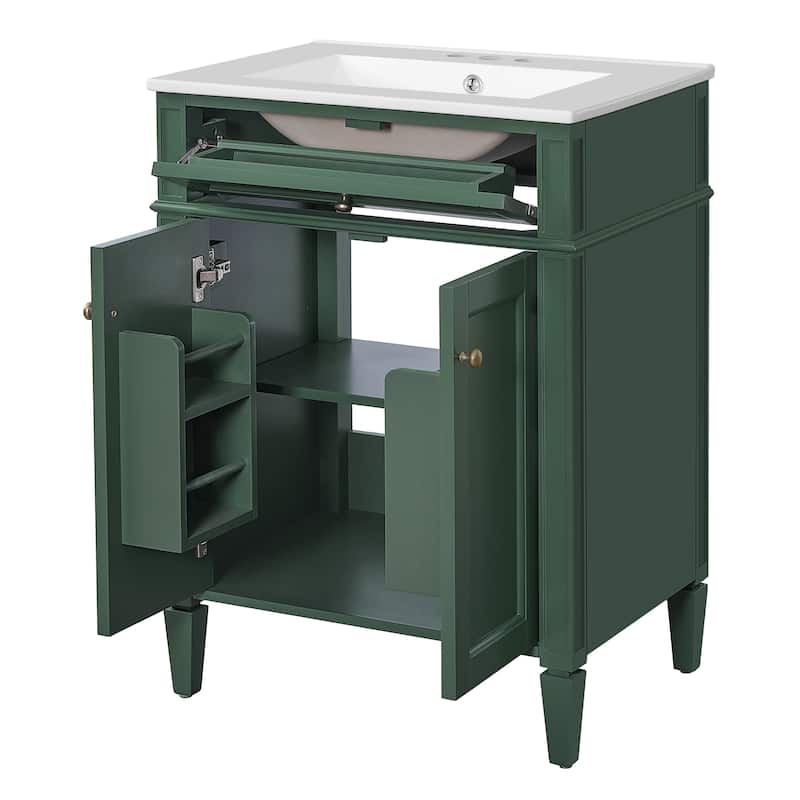 24" Bathroom Vanity With 2 Doors And Tip-Out Drawer, Bathroom Storage Cabinet With Sink, Soft-Closing Doors With Organizers
