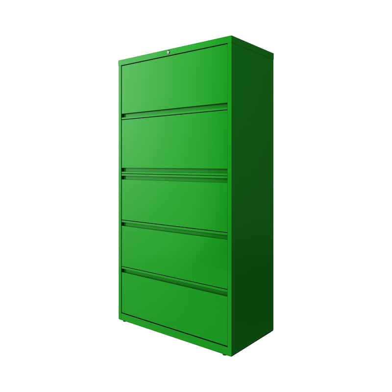Hirsh 36-in Wide HL10000 Series 5 Drawer Lateral File Cabinet with Posting Shelf and Roll-Out Binder Storage, White