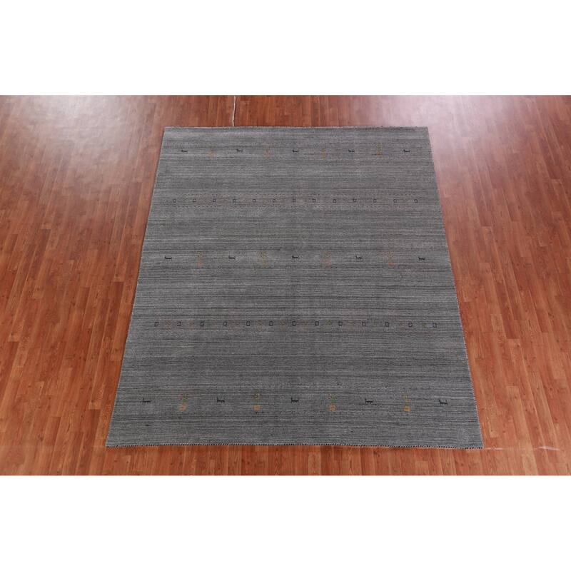 Hand Knotted Oriental 100% Wool Carpet Tribal Animal Pictorial Greys & Charcoal Gabbeh Area Rug - 9' 6'' X 7' 10''