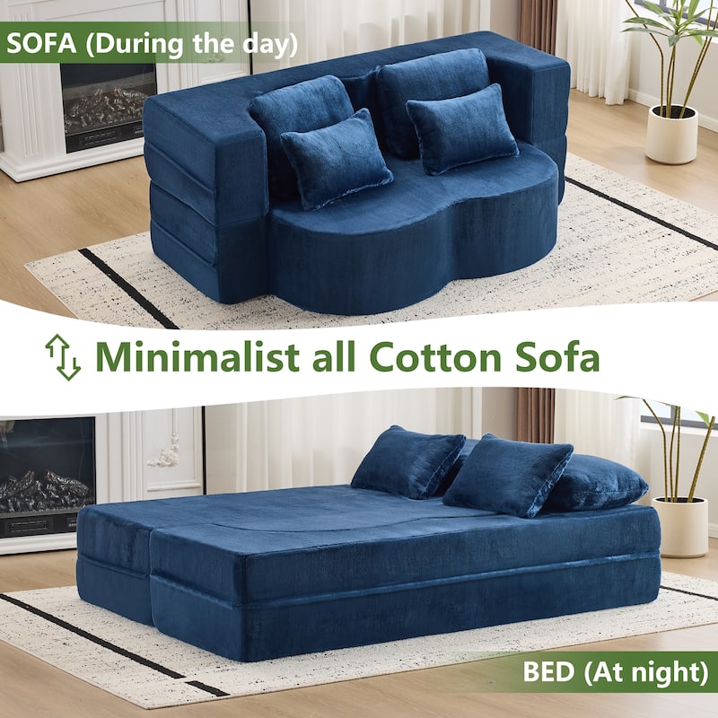 Queen Foldable Sleeper Sofa, Floor Couch Sofa Bed, High-Density Foam Convertible Lounge Sofa Loveseat