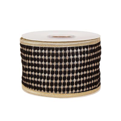 HGTV Home Collection Carmel Jacquard Double Side Piping Ribbon, Black, Black, 3 in - 3 in