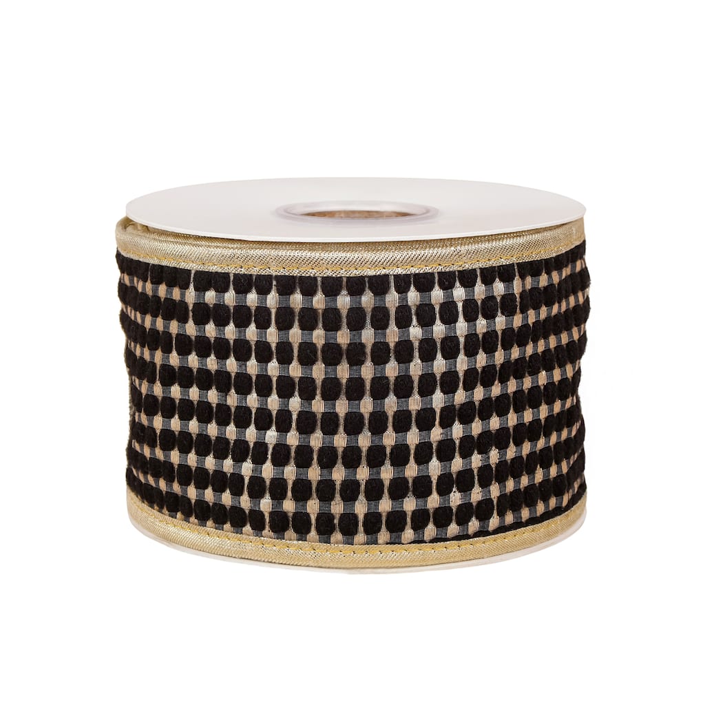 HGTV Home Collection Carmel Jacquard Double Side Piping Ribbon, Black, Black, 3 in - 3 in