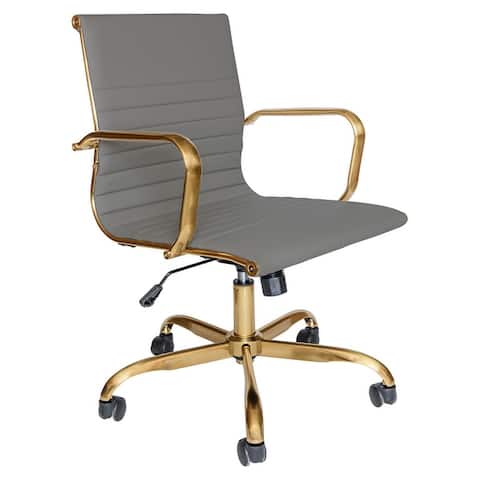 LeisureMod Harris Leather Swivel Gold Frame Office Chair