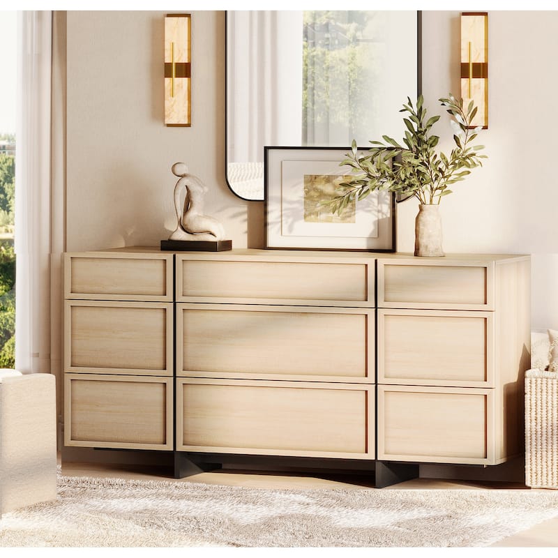 WAMPAT Modern Sideboard Buffet Cabinet with 9 Drawers, Multifunctional Sideboard with Large Storage and T-Shaped Legs