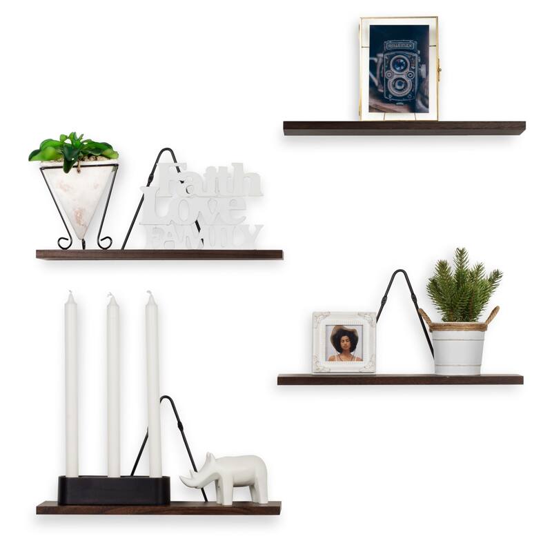 Rustic State Wall Mount Floating Shelves Wood with Triangle Bracket - Pack of 4