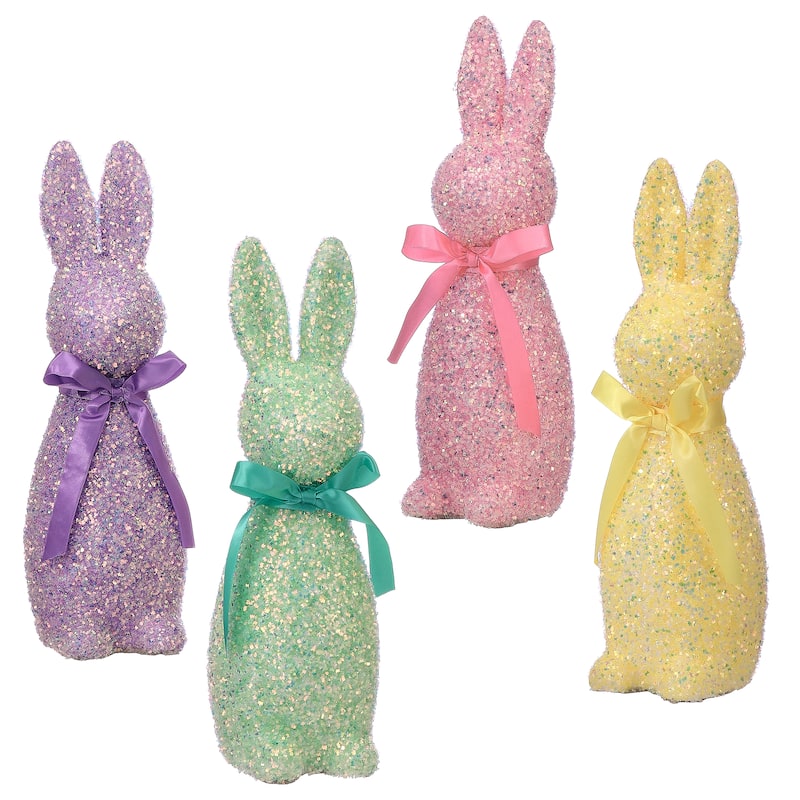 12.5"Irridescent Glitter Bunny Set of 4