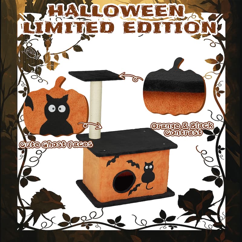 33" Halloween Cat Tree with Condo, Platform & Sisal Scratching Post - 20.1 x 19.7 x 33.1 In