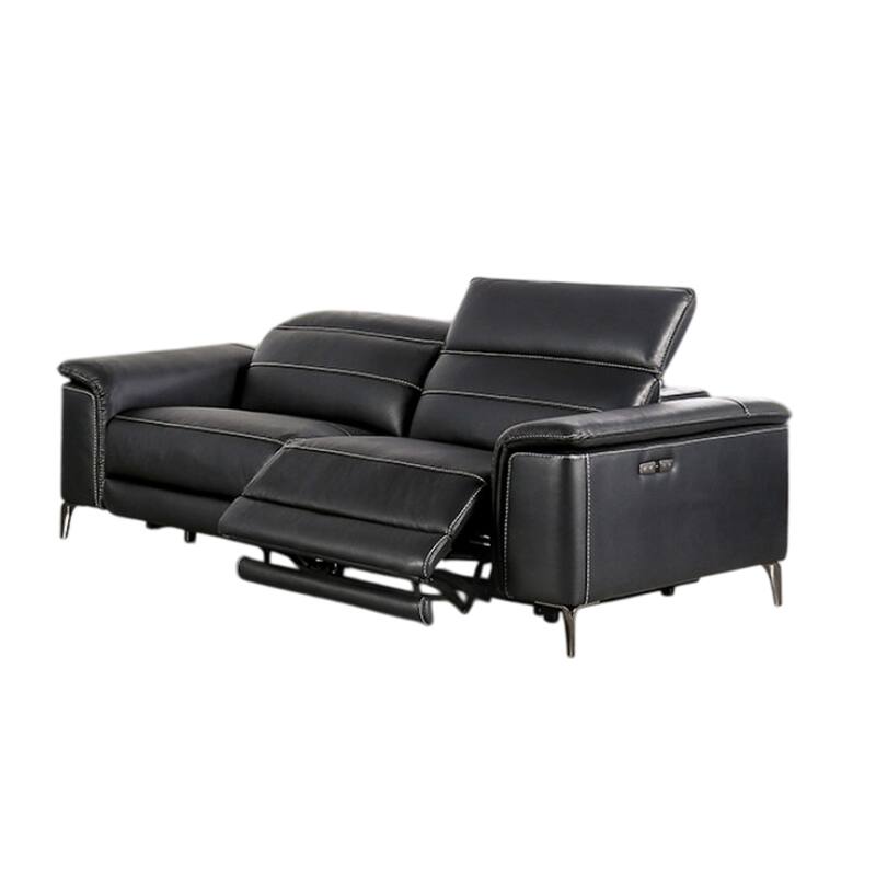Cuny Power Reclining Sofa, Black Faux Leather, 88 Inch Wall Hug