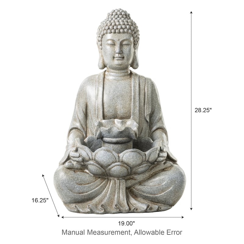 Glitzhome 28.25"H Zen Style Meditating Buddha Statue Patio Fountain with LED Lights - 28.25"