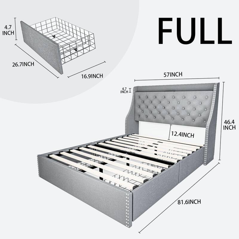 Bed Frame with 4 Storage Drawers and Headboard