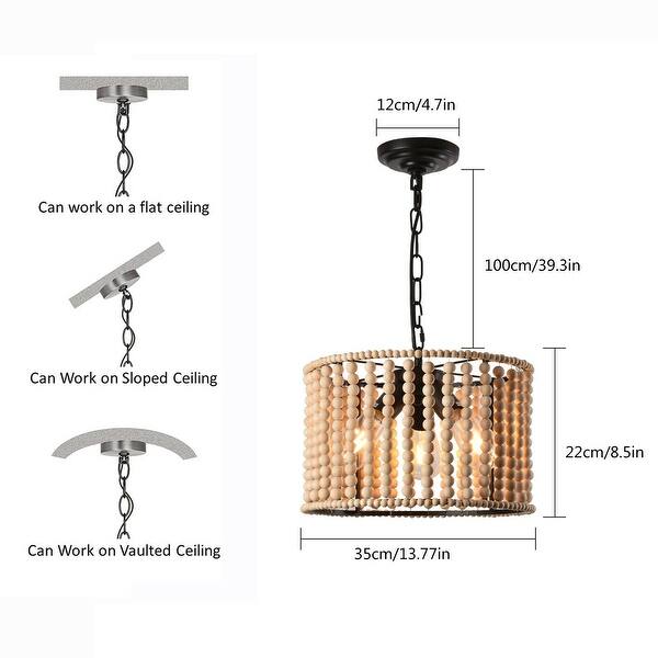 Bohemia Antique Wood Beaded Chandelier Adjustable Height - 13.77"