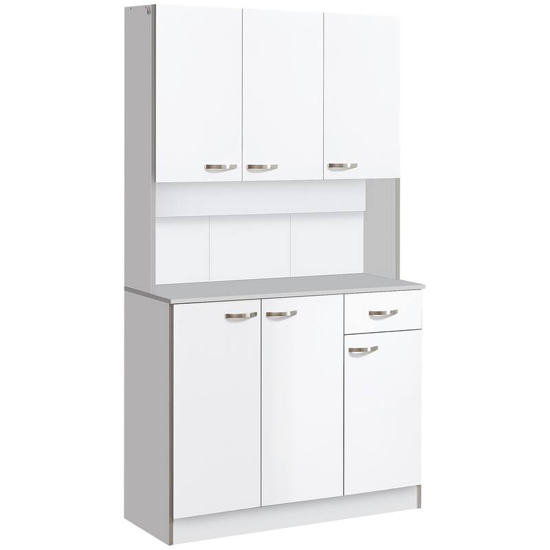 Buffet Cabinet Pantry Cabinet with Microwave Hutch and Adjustable Shelves, Tall Kitchen Storage Organizer with Drawer