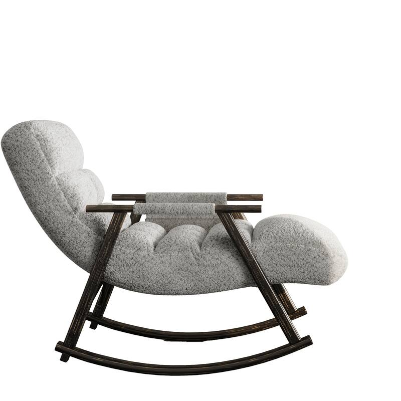 Upholstered Rocking Chair with Adjustable High Back, Side Pockets