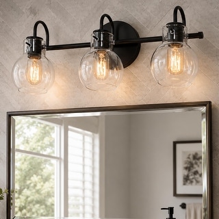 Olia Modern Black 3-Light Bathroom Vanity Light Minimal Globe Glass Wall Sconce