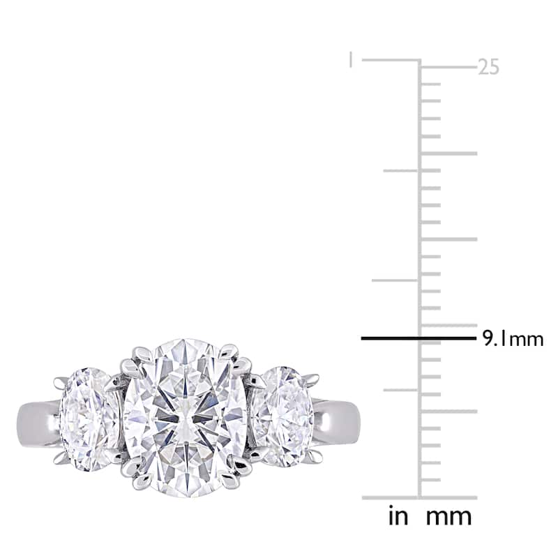 Miadora 3ct DEW Oval-cut Moissanite 3-Stone Engagement Ring in 10k Gold
