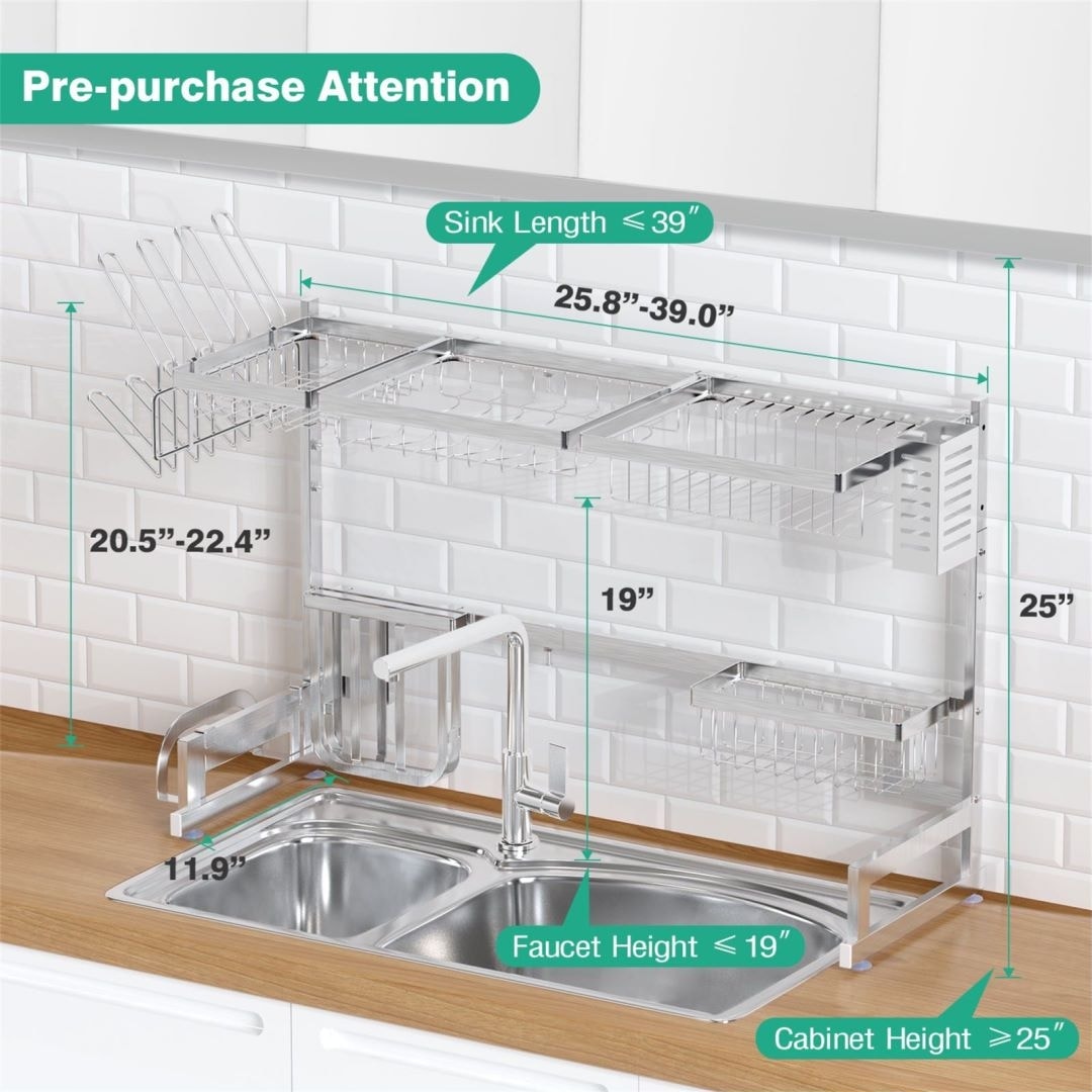 Over The Sink Dish Drying Rack, Width Hight Adjustable Dish Dryer