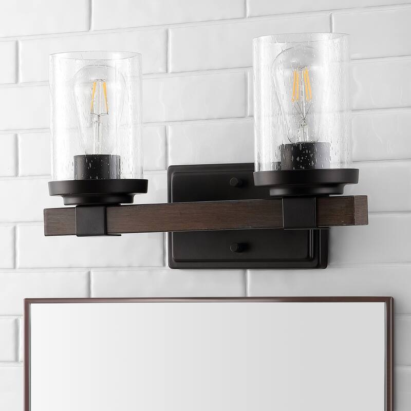 Ferme Iron/Seeded Glass Rustic Farmhouse LED Vanity Light, by JONATHAN Y