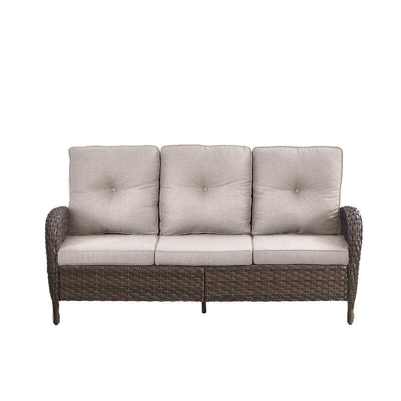3-Seat Patio Wicker Sofa with Cushion