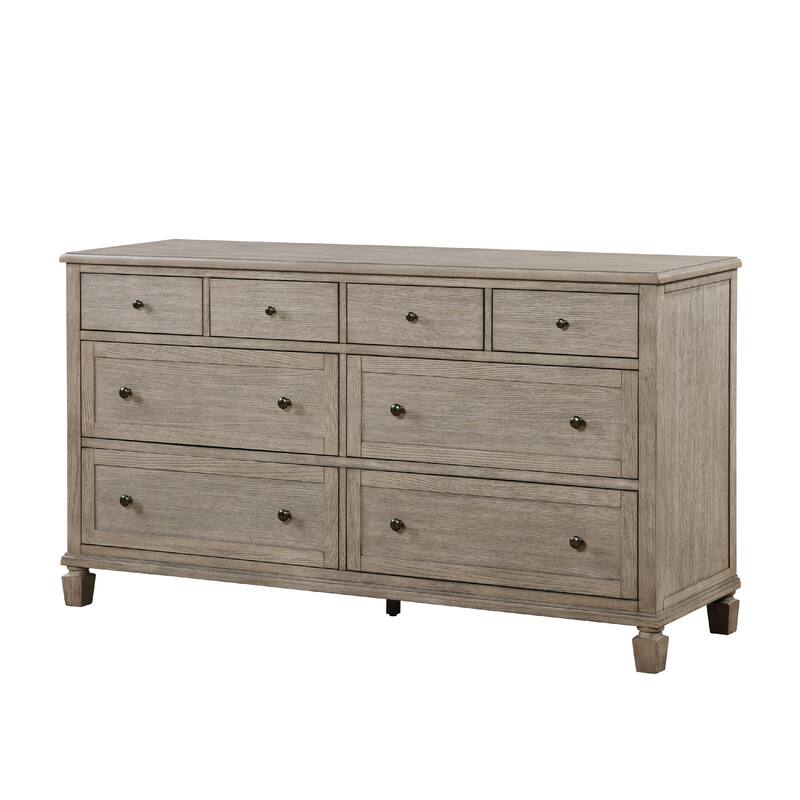 Cely Dresser, 66 Inch, 8 Drawers, Gray Oak Veneer, Nickel Tone Knobs
